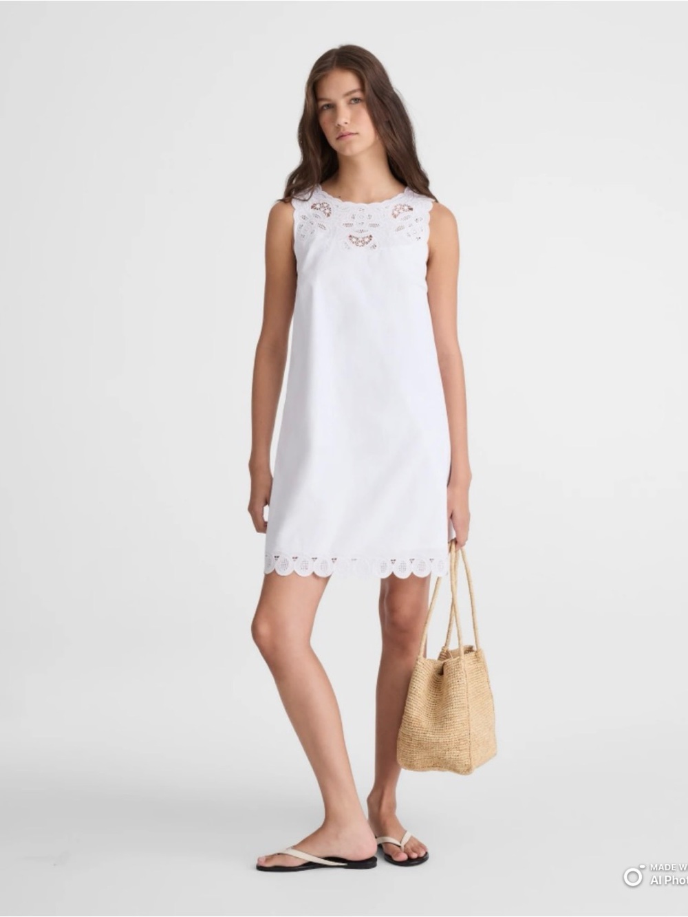 Madewell Small White Embroidered Mini Shift Dress in Poplin NWT Cotton Summer